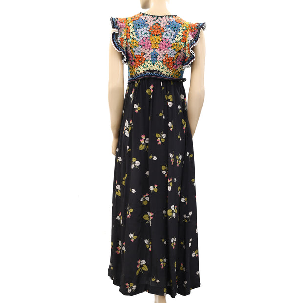 By Anthropologie Printed V-Neck Maxi Dress S
