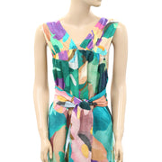 By Anthropologie Printed Bow-Back Front-Slit Maxi Dress XL