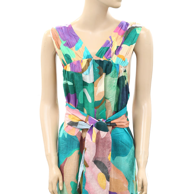 By Anthropologie Printed Bow-Back Front-Slit Maxi Dress XL