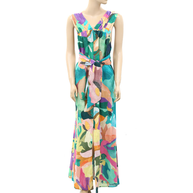 By Anthropologie Printed Bow-Back Front-Slit Maxi Dress XL