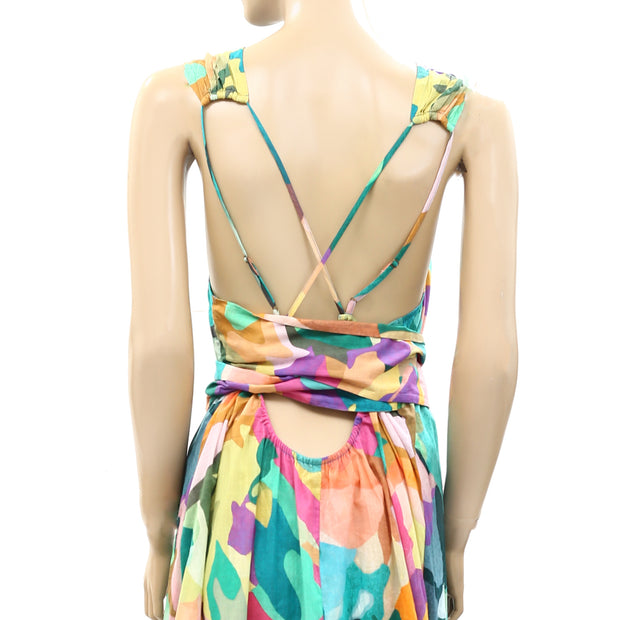 By Anthropologie Printed Bow-Back Front-Slit Maxi Dress XL