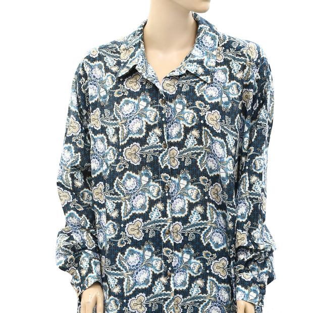 By Anthropologie Floral Printed Buttondown Shirt Tunic Top XL