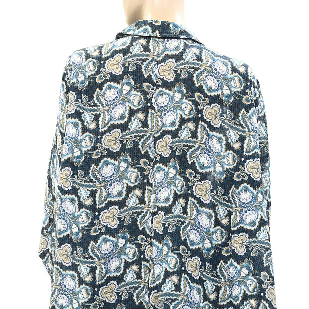 By Anthropologie Floral Printed Buttondown Shirt Tunic Top XL