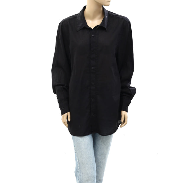 Nili Lotan Solid Buttondown Shirt Tunic Top L