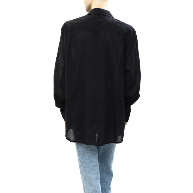 Nili Lotan Solid Buttondown Shirt Tunic Top L