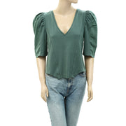 By Anthropologie Puff-Sleeve Structured V-Neck Tee Blouse Top