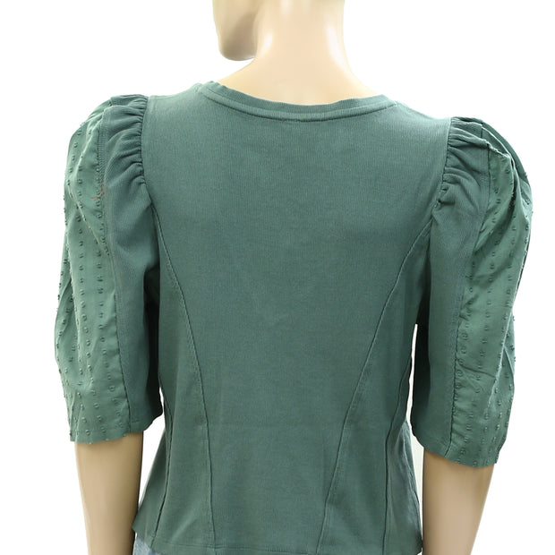 By Anthropologie Puff-Sleeve Structured V-Neck Tee Blouse Top