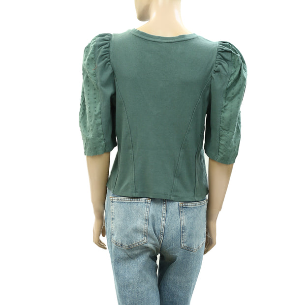 By Anthropologie Puff-Sleeve Structured V-Neck Tee Blouse Top