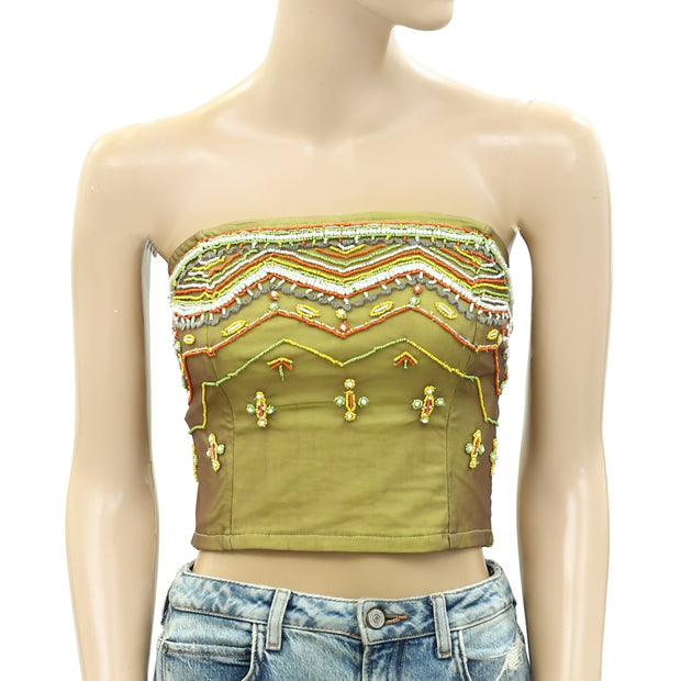 By Anthropologie Embroidered & Beaded Tube Blouse Top