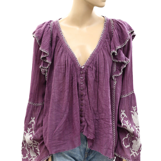 Free People FP One Rosewood Embroidered Tunic Top M