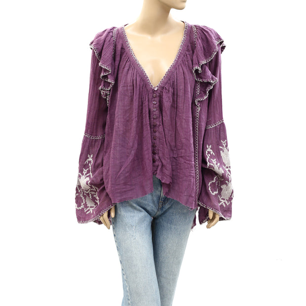Free People FP One Rosewood Embroidered Tunic Top M