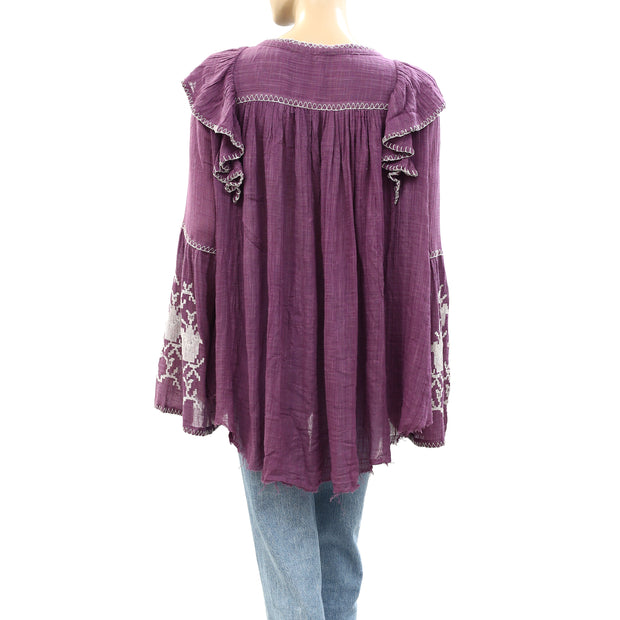 Free People FP One Rosewood Embroidered Tunic Top M