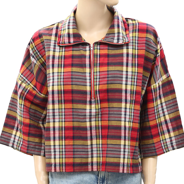 The Great Plaid Check Printed Blouse Top S