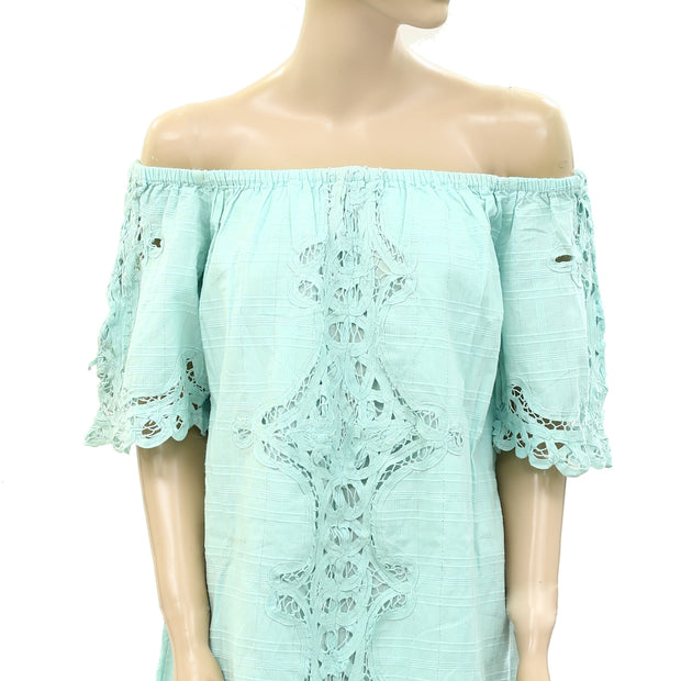 Free People Battenburg Bardot Mini Dress M