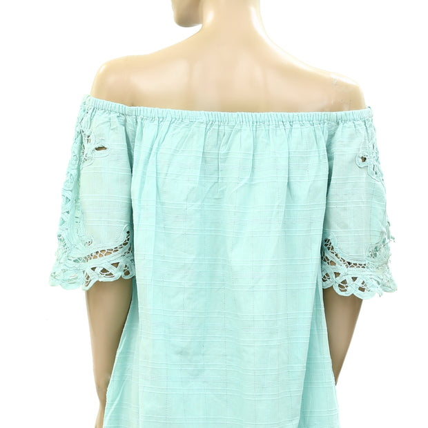 Free People Battenburg Bardot Mini Dress M