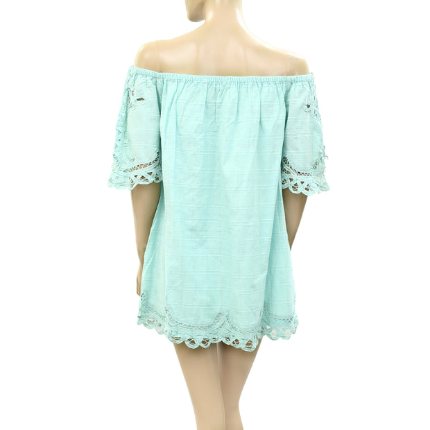 Free People Battenburg Bardot Mini Dress M