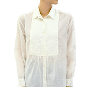Nili Lotan Daniel Voile Tuxedo Pintucked Buttondown Tunic Shirt Top