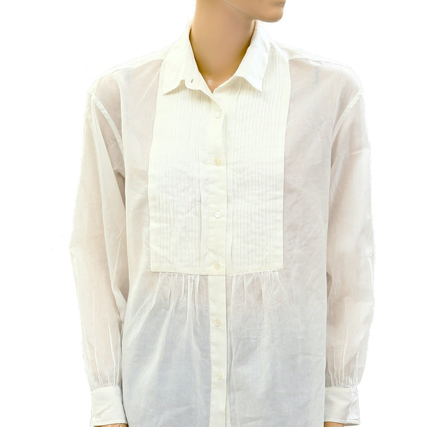 Nili Lotan Daniel Voile Tuxedo Pintucked Buttondown Tunic Shirt Top