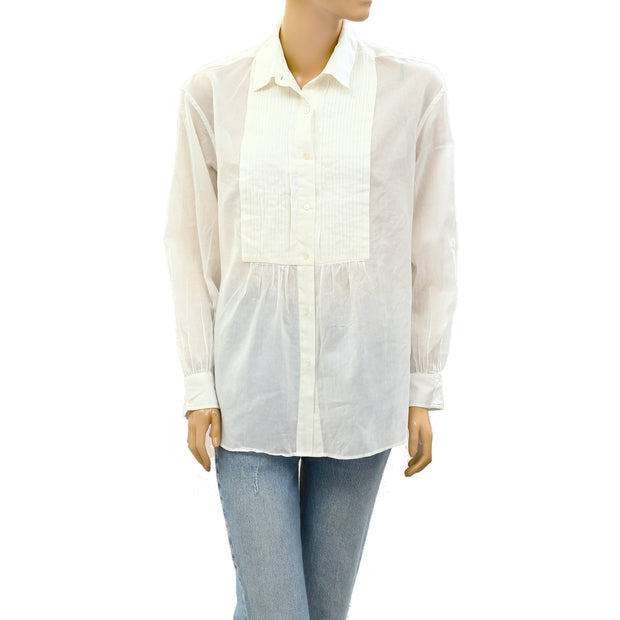 Nili Lotan Daniel Voile Tuxedo Pintucked Buttondown Tunic Shirt Top