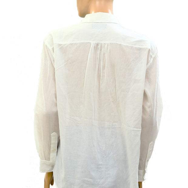 Nili Lotan Daniel Voile Tuxedo Pintucked Buttondown Tunic Shirt Top