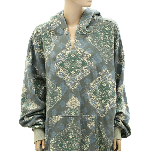 Free People We The Free It's A Vibe Printed Hoodie Top  XL