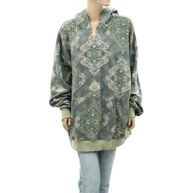 Free People We The Free It's A Vibe Printed Hoodie Top  XL