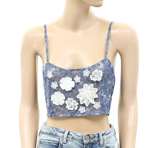 Free People Smocked Floral Patchwork Croppped Cami Top S