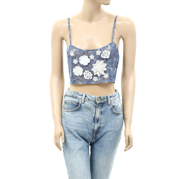 Free People Smocked Floral Patchwork Croppped Cami Top S