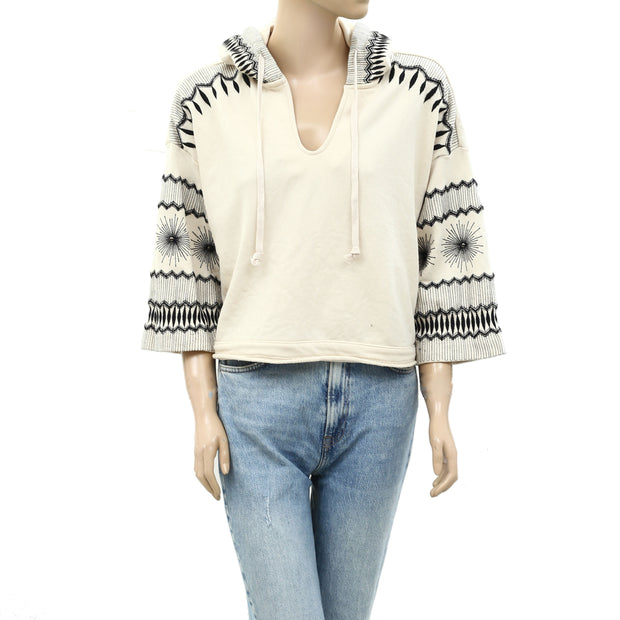 By Anthropologie Embroidered Hoodie Top XS