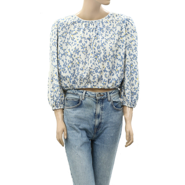 Velvet by Graham & Spencer Anthropologie Flora Printed Blouse Top Lace S