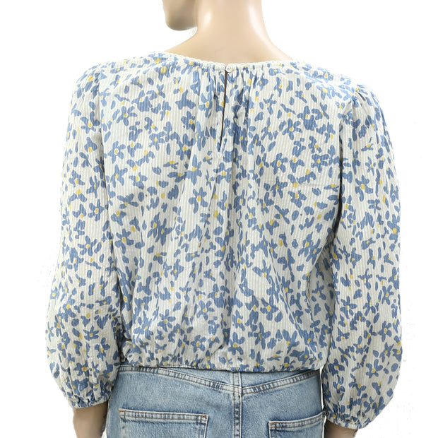 Velvet by Graham & Spencer Anthropologie Flora Printed Blouse Top Lace S