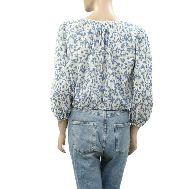 Velvet by Graham & Spencer Anthropologie Flora Printed Blouse Top Lace S