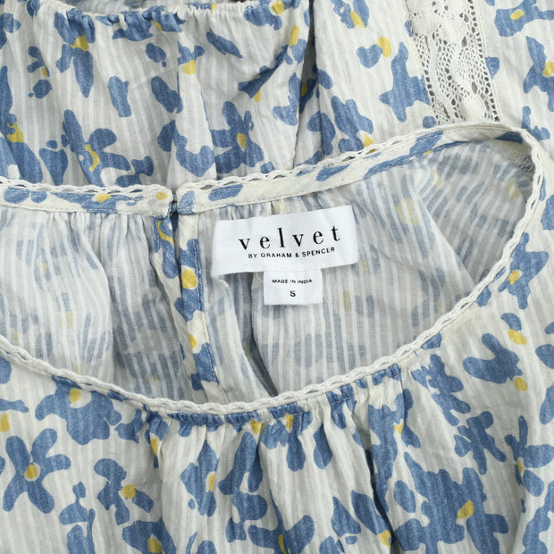 Velvet by Graham & Spencer Anthropologie Flora Printed Blouse Top Lace S
