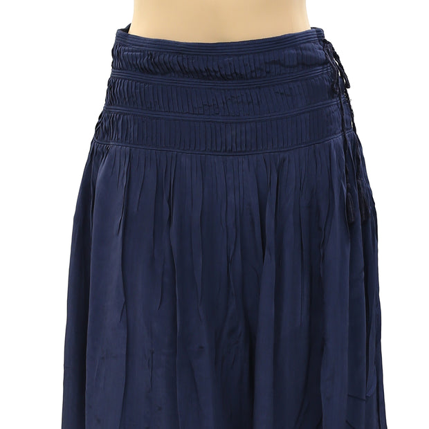 Sea New York Pleated Navy Solid High Rise Midi Flare Skirt XS