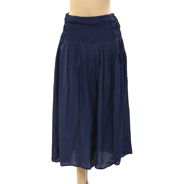 Sea New York Pleated Navy Solid High Rise Midi Flare Skirt XS