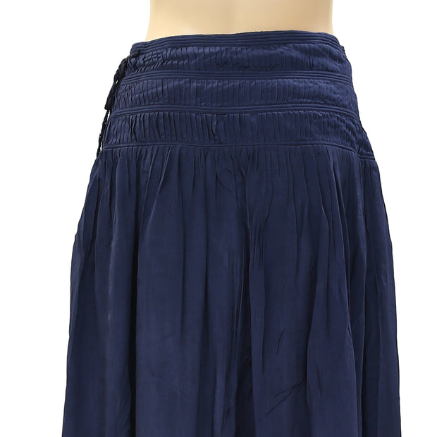 Sea New York Pleated Navy Solid High Rise Midi Flare Skirt XS