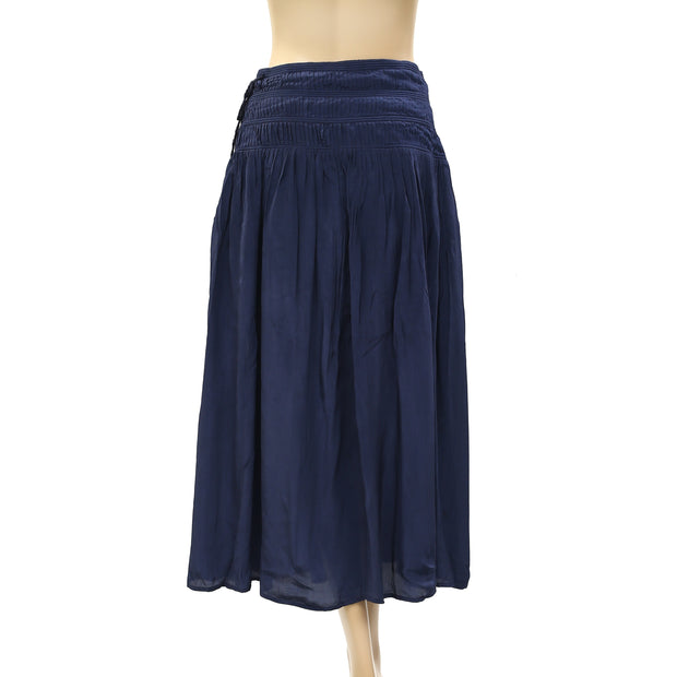 Sea New York Pleated Navy Solid High Rise Midi Flare Skirt XS