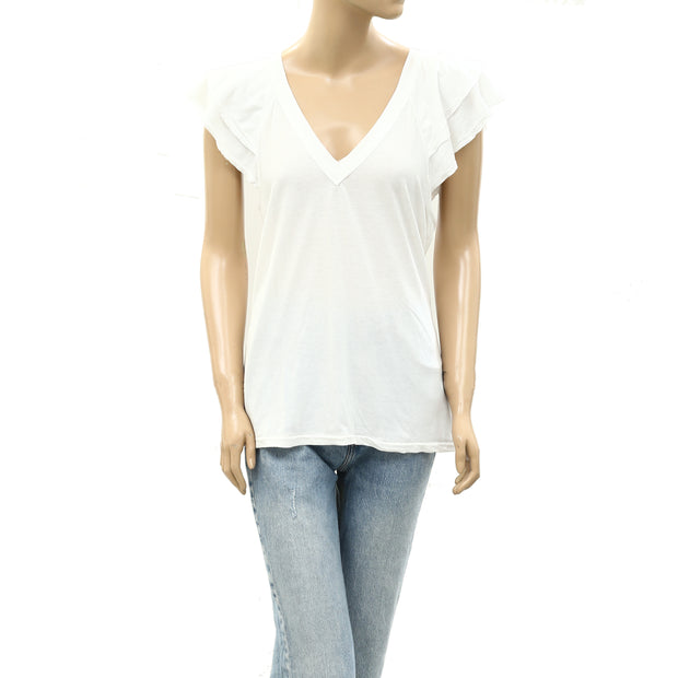 Maeve Anthropologie Catie Ruffle-Sleeved Tee Blouse Top L