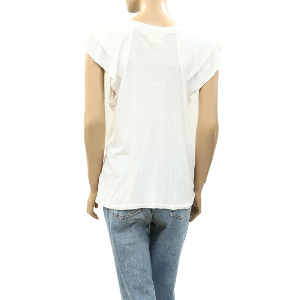 Maeve Anthropologie Catie Ruffle-Sleeved Tee Blouse Top L