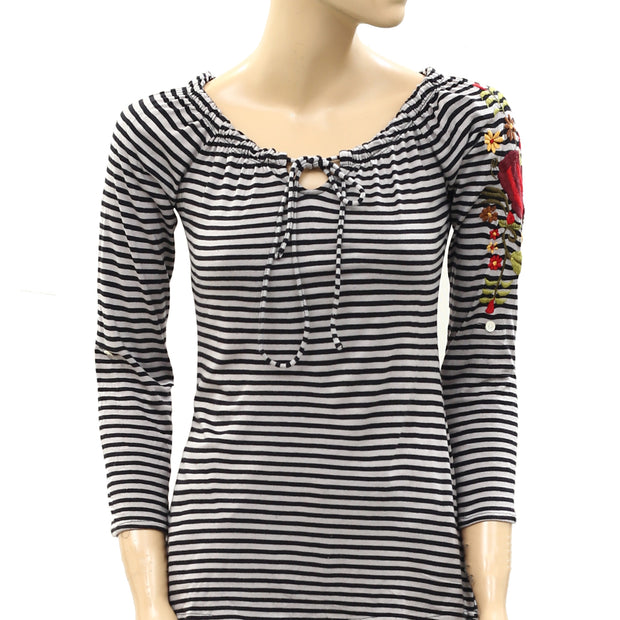 Caite Anthropologie Floral Embroidered Tunic Blouse Top