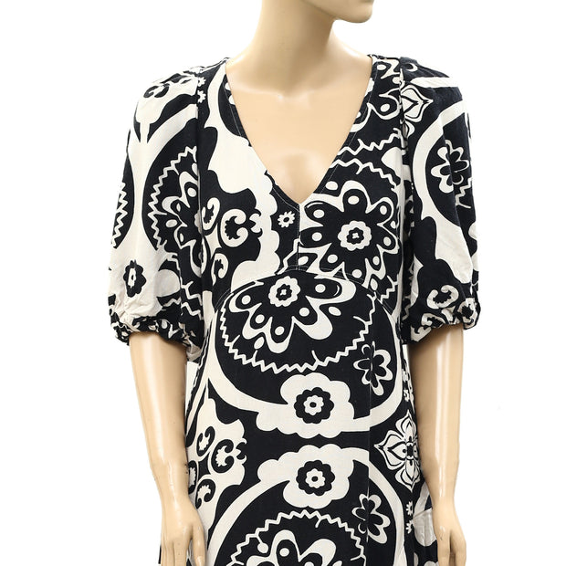 River Island Cream Printed Midi Dress S