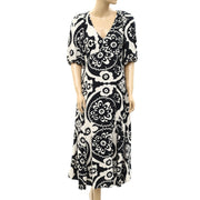 River Island Cream Printed Midi Dress S