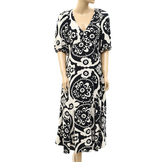 River Island Cream Printed Midi Dress S