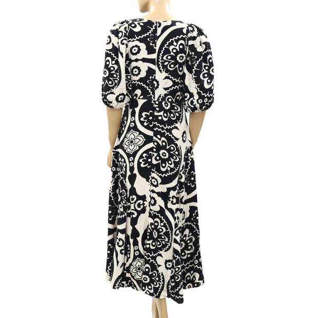 River Island Cream Printed Midi Dress S