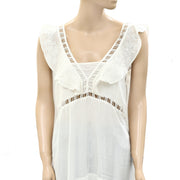 Drolatic Anthropologie Floral Embroidered Ruffle Tank Top