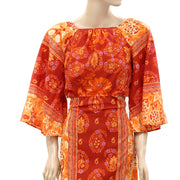 Farm Rio Anthropologie Printed Cutout Tiered-Hem Maxi Dress