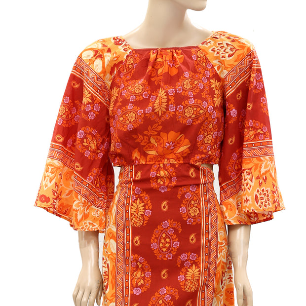 Farm Rio Anthropologie Printed Cutout Tiered-Hem Maxi Dress