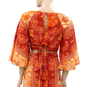 Farm Rio Anthropologie Printed Cutout Tiered-Hem Maxi Dress