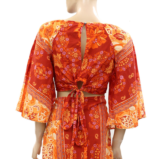 Farm Rio Anthropologie Printed Cutout Tiered-Hem Maxi Dress