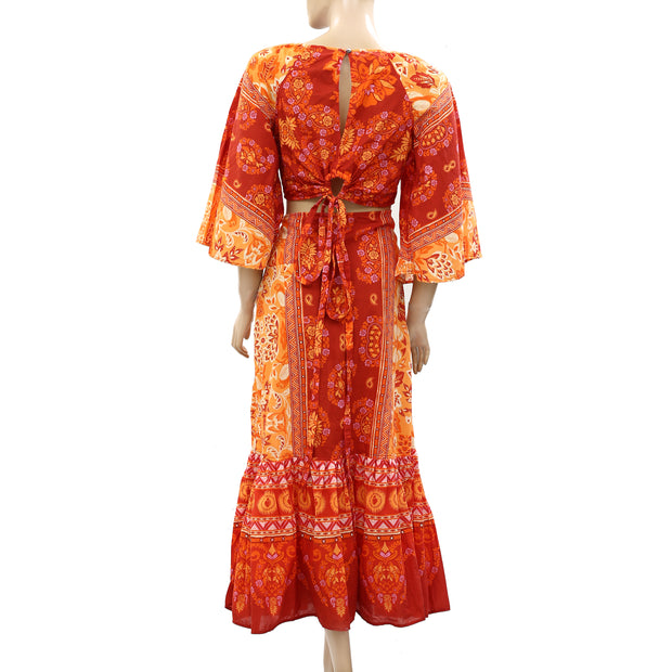 Farm Rio Anthropologie Printed Cutout Tiered-Hem Maxi Dress